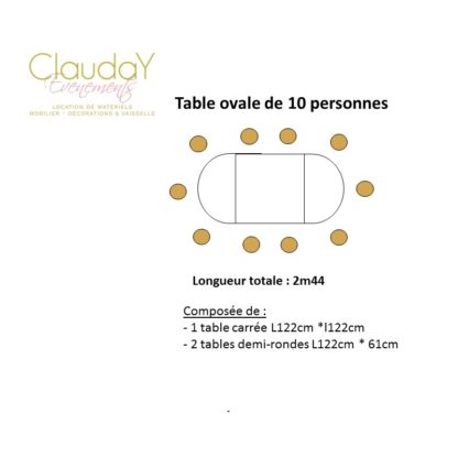 Location table ovale 10 personnes