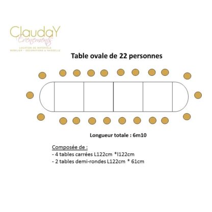 Location table ovale 22 personnes