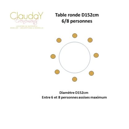 Location table ronde 152cm (6 à 8 personnes)