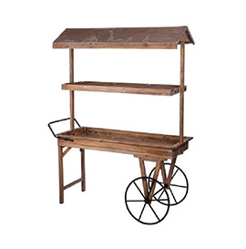 Location chariot champêtre en bois candy bar + roues métal noir