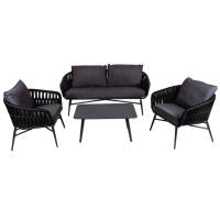 Salon lounge CHILLY Noir :  1 canapé 2 places + 2 fauteuils + 1 table basse